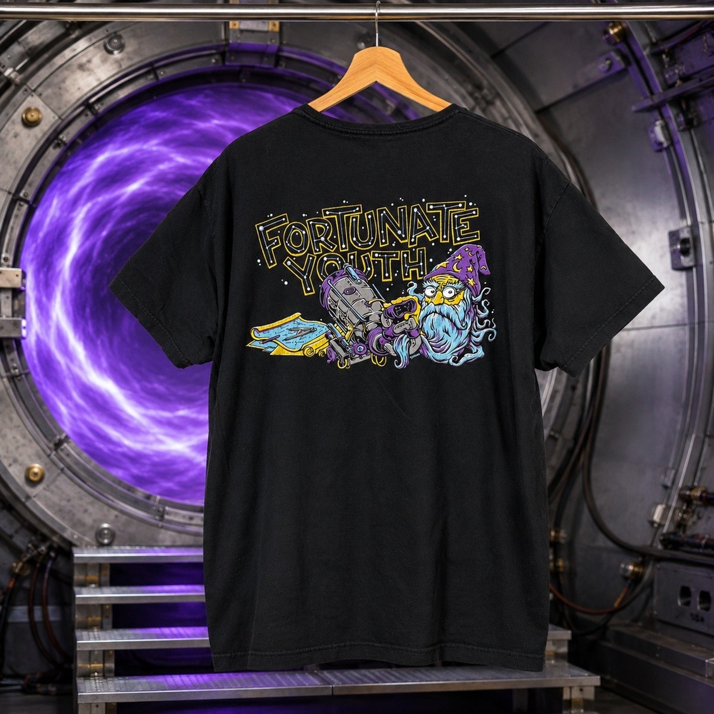Epic Wizard Artwork Tee Black 420 Band Shirt Cut Neck DIY Grunge Fortunate Youth